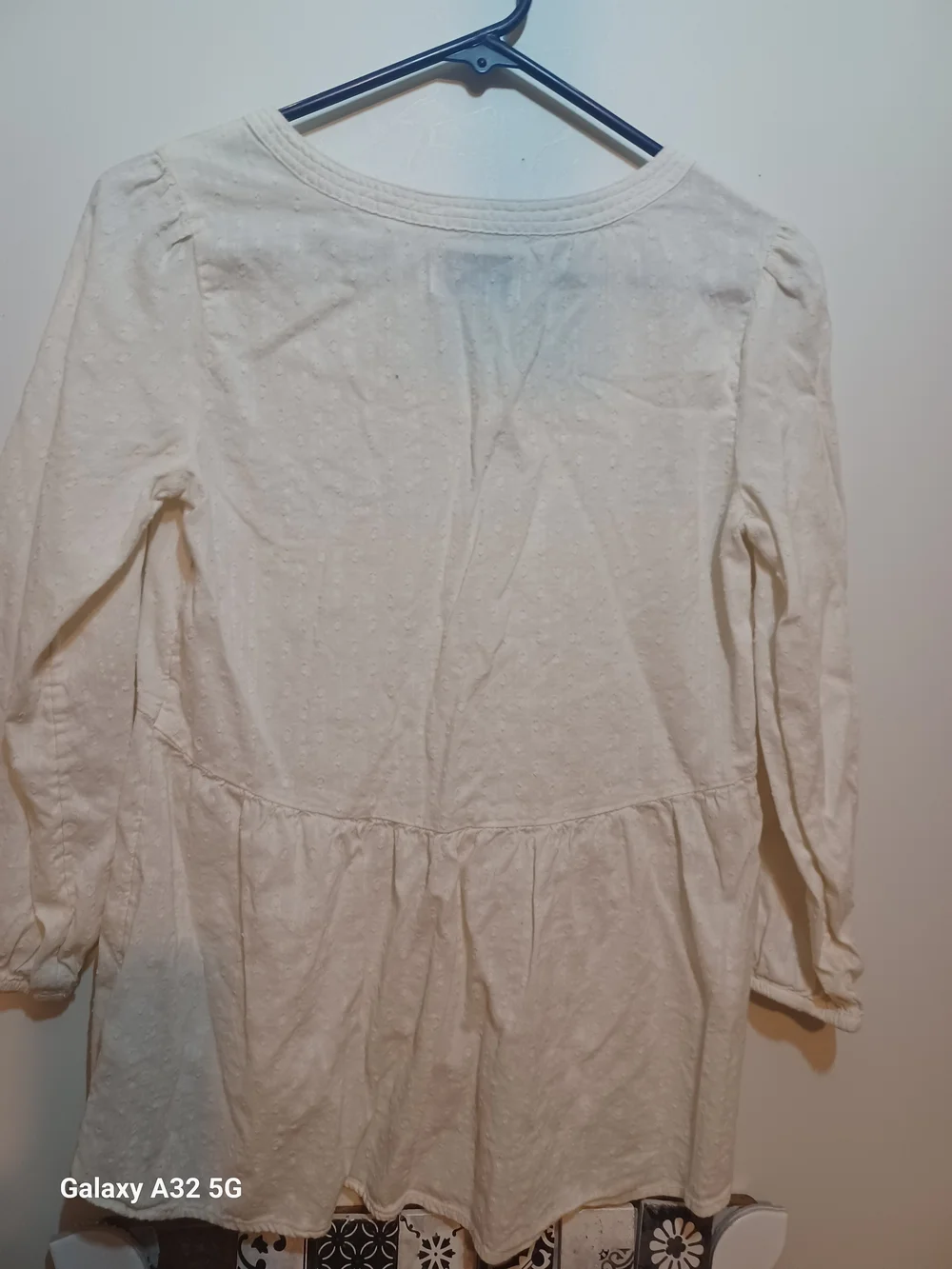 Old Navy Cream Textured Peplum Tie-Neck Tunic